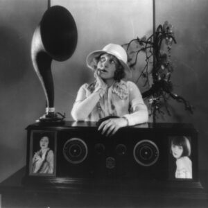 Clara Horton tuned in on a concert with her receiver, 1925