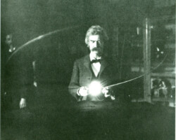 Mark Twain in Nikola Tesla's laboratory, Spring 1894 Mark Twain in Nikola Tesla's laboratory, Spring 1894